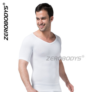 Maglietta Modellante da <span class=keywords><strong>Uomo</strong></span> in Nylon, Controllo Pancia, Supporto Vita, Fitness, Manica Corta, Senza Cuciture, <span class=keywords><strong>Scollo</strong></span> a V - Product Image 3