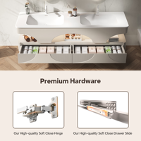 Mueble de Baño de Estilo Minimalista Clásico para Hotel o Villa, Gabinete de Madera Sólida Montado en la Pared, Lavabo de Piedra, Espejo Inteligente con Almacenamiento