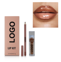 Kit Lèvres Marron Personnalisé Végétalien avec Gloss Extra Brillant et Crayon Contour des Lèvres Mat, Marque Privée