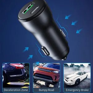 Adaptador usb dual para coche, Cargador rápido para teléfono móvil qc3.0 pd tipo c