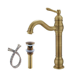 Grifo de Lavabo Monomando de Latón Retro con Acabado Antiguo, Montaje en Cubierta, Agua Fría/Caliente, Antisalpicaduras para Baño - Product Image 3