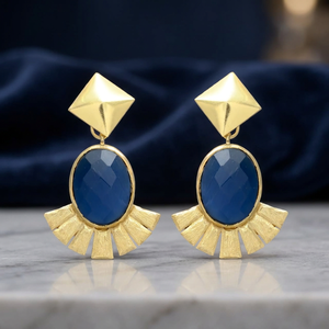Nouvelles boucles d'oreilles pendantes ethniques plaquées or avec saphirs, faites à la main en alliage de métaux précieux, style indien, pour fêtes, bijoux Jaipur Gems - Product Image 2
