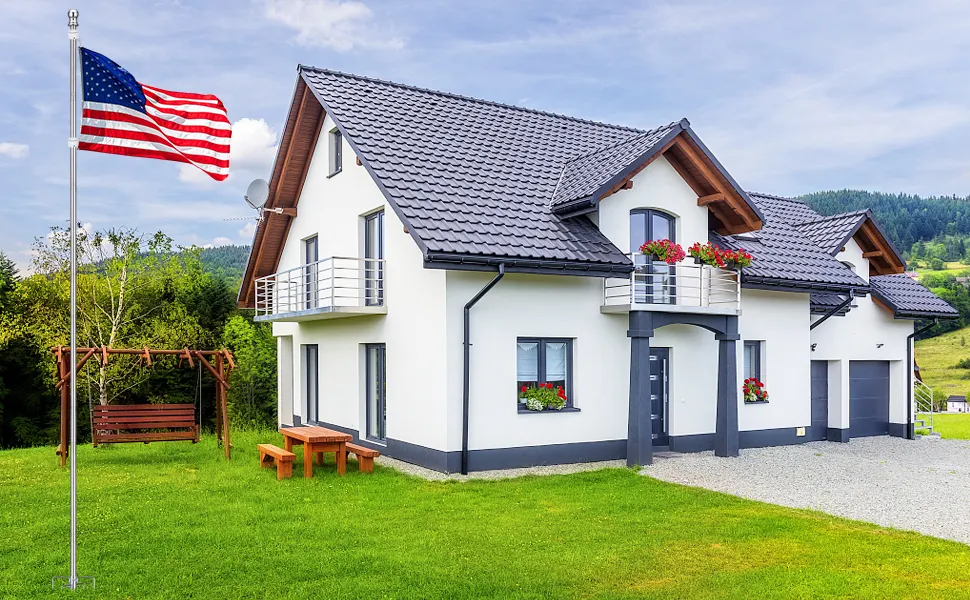 Asta de bandera para patio exterior de 9 pies, 1 "de diámetro, acero inoxidable sin enredos, resistente al viento y al óxido, plateado