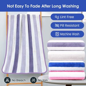 Ensemble de 2 serviettes en microfibre corail rayées pour adultes, serviettes de bain douces en velours corail, absorbantes pour la maison - Product Image 3