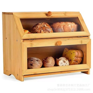 Caja de Pan de Madera de Doble Capa, Organizador de Cocina de Bambú con Tapa, Rectangular, Color Sólido, Hecho en Shandong - Product Image 4