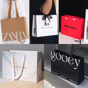 KM Customized Logo Paper <b>Shopping</b> <b>Bags</b> With Ribbon Handles Full Color Printing - Product Image 5