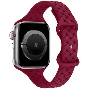 Correa de silicona para reloj inteligente Apple Watch Series 7, banda ultrafina de tejido estrecho de alta calidad para hombre y mujer