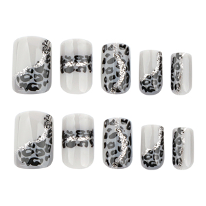 24 piezas estampado <span class=keywords><strong>de</strong></span> leopardo gris <span class=keywords><strong>de</strong></span> gama alta tipo cuadrado corto arte acrílico prensa en las <span class=keywords><strong>uñas</strong></span> artificiales <span class=keywords><strong>uñas</strong></span> postizas 3582 - Product Image 5