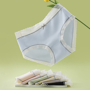 Culottes hipster unies en dentelle pour femmes, en coton et acide polylactique, respirantes, taille mi-haute, pour usage quotidien, vente en gros - Product Image 1