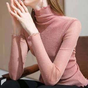 Newest Fashion High Neck Women Blouse <strong>Net</strong> Long Sleeve Elegant Sexy <strong>Tops</strong> - Product Image 1