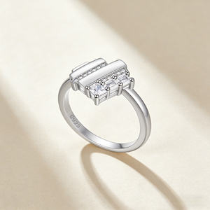 Geometric <b>Emerald</b> Cut Zircon Engagement <b>Ring</b> 925 <b>Silver</b> Pave Setting Minimalist Women's Jewelry - Product Image 2