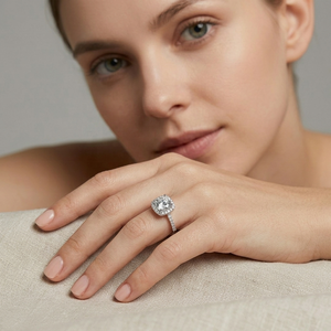Bague de Fiançailles et de Promesse en Argent Sterling 925 avec Moissanite Ronde ou Carrée 0.5ct 1ct 2ct pour Femme - Modèle <span class=keywords><strong>Halo</strong></span> Design Best Seller - Product Image 4