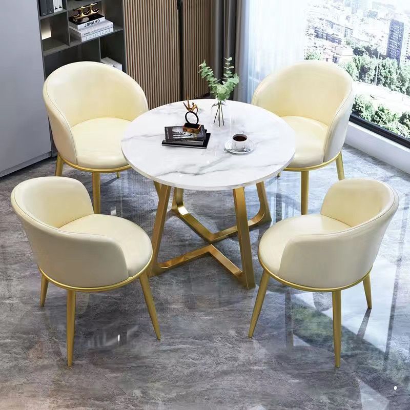 1 black feet table+4 leather white chairs