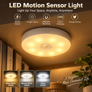 <b>Rechargeable</b> LED Motion Sensor <b>Light</b> with 3 Color Temperatures Type C Magnetic Mount <b>Under</b> <b>Cabinet</b> Puck <b>Light</b> - Product Image 1