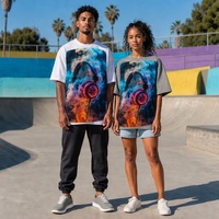 T-shirt à manches courtes pour homme, imprimé graphique coloré avec écouteurs, style streetwear décontracté, tee-shirt musical surdimensionné