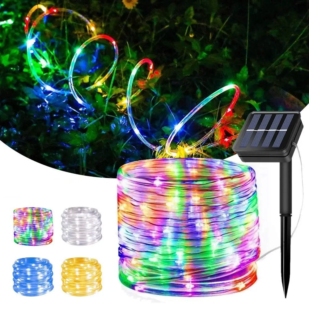 Solar Outdoor LED String Lights Waterproof Tube 100/200LEDs 8 Patterns Yard Garden Decoration Christmas Wedding Party Holiday