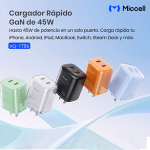 ที่ชาร์จ GaN 45W Miccell, 2 พอร์ต USB-C ชาร์จเร็ว, ดีไซน์ลายเส้น, รองรับการใช้งาน แอนดรอยด์/ไอโฟน - Product Image 2