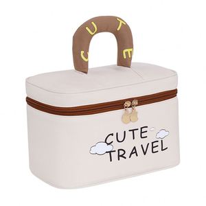 Sac à cosmétiques en polyester motif chat de dessin animé, grande capacité, trousse de toilette de voyage à fermeture éclair, légère et respirante - Product Image 5