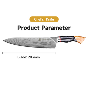 KEEMAKE-Cuchillo de chef de acero inoxidable de 8 pulgadas, diseño de Damasco, cocina japonesa, cuchillo para cortar carne y verduras con mango de resina - Product Image 5