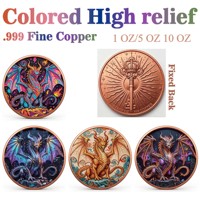 Pièce de monnaie en cuivre pur 999 de 5 oz, série Dragon, colorée, en relief, animaux de dessin animé, styles variés, édition collector UV 3D