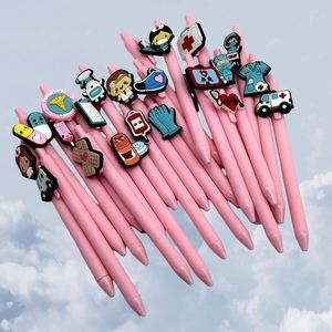Stylo bille fantaisie amusant pour infirmières et médecins, 1,0 mm, en plastique écologique, imprimé UV noir avec motifs animaux et logo rose - Product Image 3