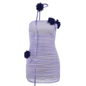 Nouveau design Robe pour fille en mousseline de coton Style décontracté élégant Taille XL Jupe d'été courte avec maille contraste couleur fleur bustier tubulaire - Product Image 5