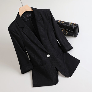 Women's Blazer Mid Sleeve Blue Suit Jacket Professional Workwear Slim Fit Elegant Office Wear - Product Image 2