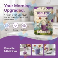Mélange en poudre instantané pour boisson au café aux champignons Ube Latte, vanille, Reishi, Crinière de lion, Cordyceps, en sachet individuel, OEM ODM Marque privée