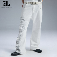 Pantalon en jean évasé LARSUR personnalisé, délavé, imprimé numériquement, en sergé, style streetwear, imprimé DTG DGT, coupe bootcut pour homme