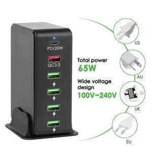 Wholesale 6 AC Outlet Extender Wall Mount Power Strip USB Wall Charger Multi Plug Outlets