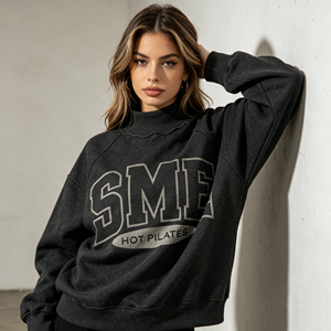 Felpa Oversize Personalizzata <span class=keywords><strong>con</strong></span> Stampa Logo, Maniche Lunghe, Collo Alto, Modello Ampio Speciale per Donne - Product Image 6