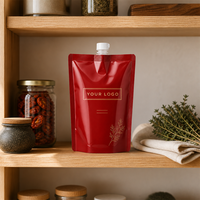 Pochette souple personnalisée en PET/VMPET/PE refermable avec bec verseur et bouchon à clapet, pour emballage alimentaire de jus et sauces liquides