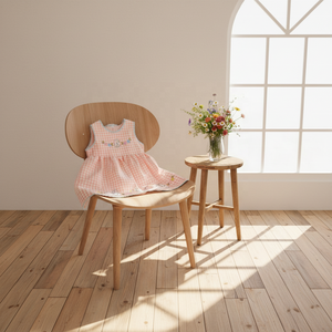 <span class=keywords><strong>Vestito</strong></span> Estivo per Bambina con Collo a O, Motivo a Quadri, Stratificato, Ricamato con Coniglietto, Vendita all'Ingrosso - Product Image 3