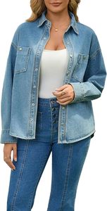 Chaqueta Camisera de Mezclilla para Mujer, Corte Holgado, con Botones, Estilo Utilitario, Hombros Caídos, Nylon/Algodón - Product Image 5