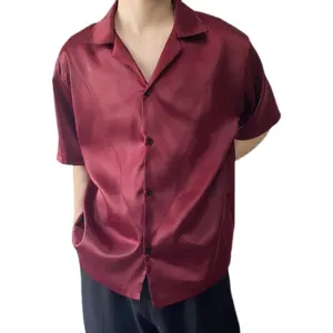 2024 moda personalizada cuello redondo Vintage Color rojo puro 100% Camisa de algodón estampado estilo Casual de alta calidad