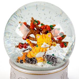 Personalizado 100 mm resina flor Base gato Animal figura árbol modelo Musical globo de nieve agua cristal globo de nieve para regalos de cumpleaños - Product Image 5