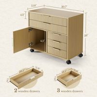 Armoire de classement cannelée à 5 tiroirs, meuble de rangement de bureau avec porte, armoire de classement mobile avec roulettes verrouillables