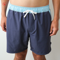 Nouveaux shorts de bain pour hommes bleu marine avec fentes latérales, bordure aqua et cordon de serrage, pour l'été et le surf