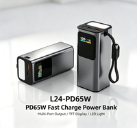 Batterie externe portable en alliage d'aluminium 20 000 mAh avec charge rapide PD 65W, écran numérique TFT et lumière LED, entrée/sortie Type-C