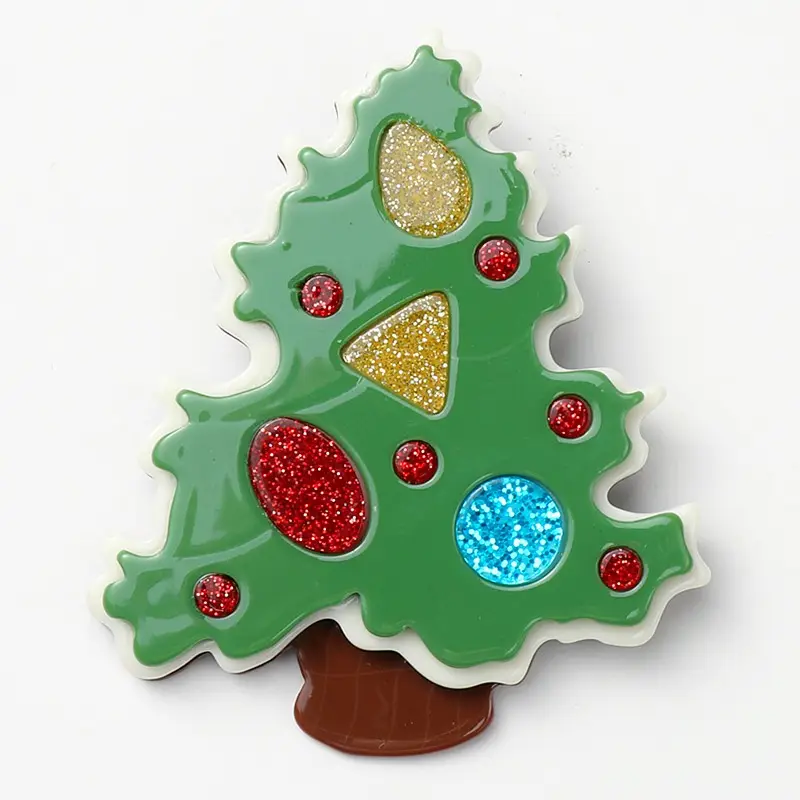 Romantic Big Trees Resin Pins Party Gift Inlay Shiny Spot Geometric Acrylic Green Christmas Trees Brooches Jewelry Accessories