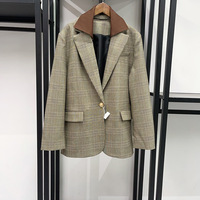 AIMEISI Blazer pour femme Automne/Hiver, style Old Money, à revers double couche, à carreaux vintage, à bouton unique, épaules structurées