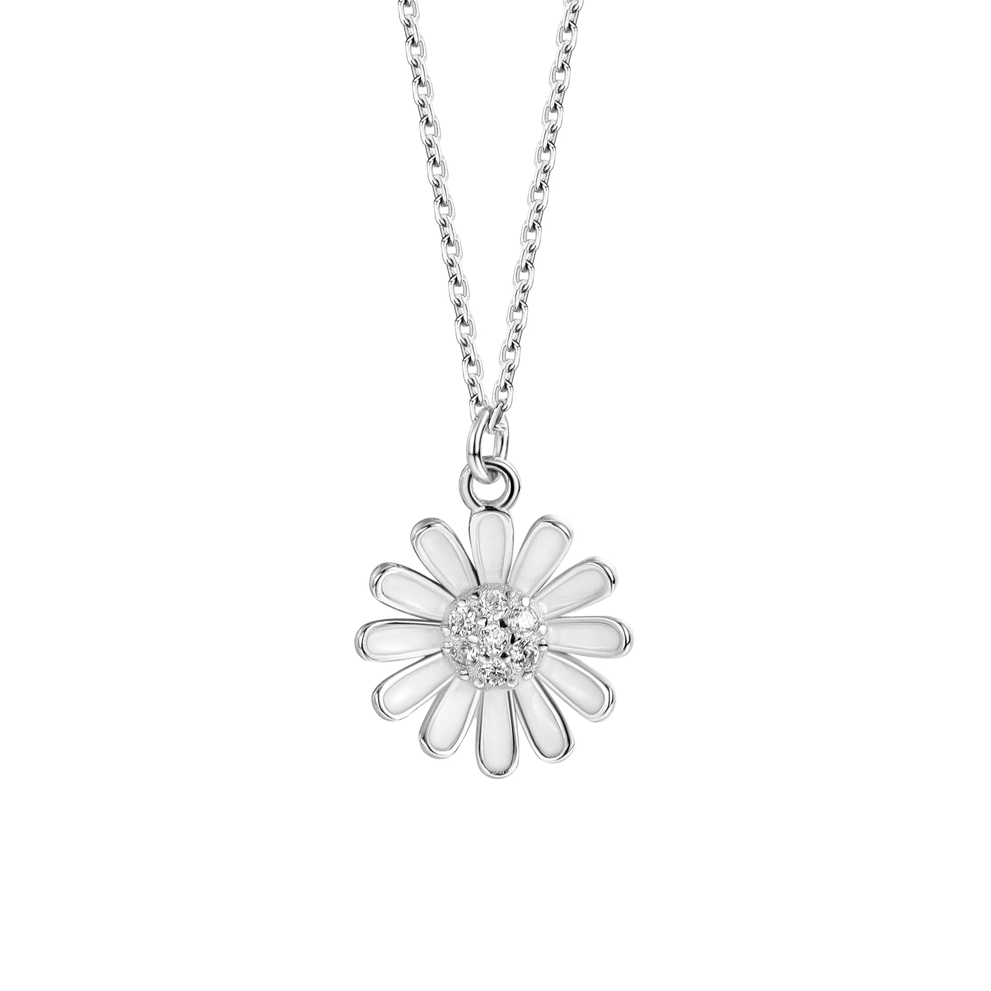 Colar de prata esterlina 925, pequeno margarida colar com pétalas brancas pingente de flor nckelace minimalista banhado a ouro nova moda em estilo
