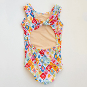 Maillot de bain une pièce à imprimé floral de haute qualité, manches à volants, à nouer, sur mesure, en nylon recyclé, pour filles - Product Image 3