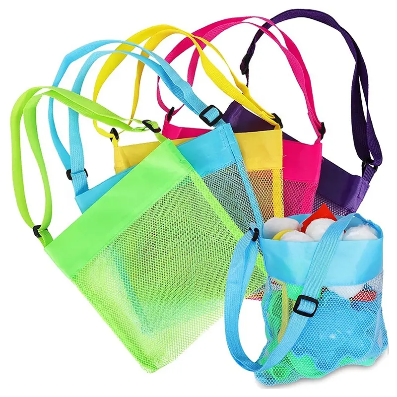 Wholesale Colorful Toy Storage Shell Collecting Bag Mesh Beach Bag For Kids