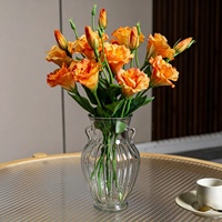 Siap untuk Dipajang: Tangkai Bunga Lisianthus Eustoma dengan Vas, Buket Buatan untuk Pajangan Toko Hadiah di Lobi Hotel