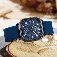 Montre pour homme à boîtier carré en alliage, mouvement à quartz - Style rétro tendance, bracelet en silicone, design créatif personnalisé, adapté à l'exportation