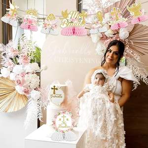 8 Piezas de Centros de Mesa de Panal de Abeja para Bautizo, Decoraciones para Baby Shower de Niñas, Color Rosa Floral, <span class=keywords><strong>Dios</strong></span> Bendiga, Primera Comunión - Product Image 3