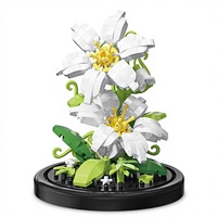 Ensemble de blocs de construction en forme de fleur de lys blanche avec housse anti-poussière, 285 pièces, décoration de bureau en ABS, jouet d'assemblage DIY