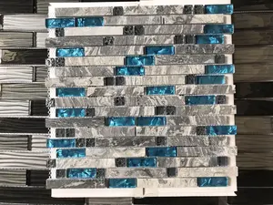 Ev bina camı çini mutfak Backsplash fikir banyo duş duvar dekor Teal mavi gri dalga mermer birbirine desen mozaik