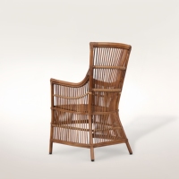 Fauteuil vintage en rotin avec structure en aluminium léger, dossier haut rétro, chaise de bistrot de jardin avec coussin imperméable
